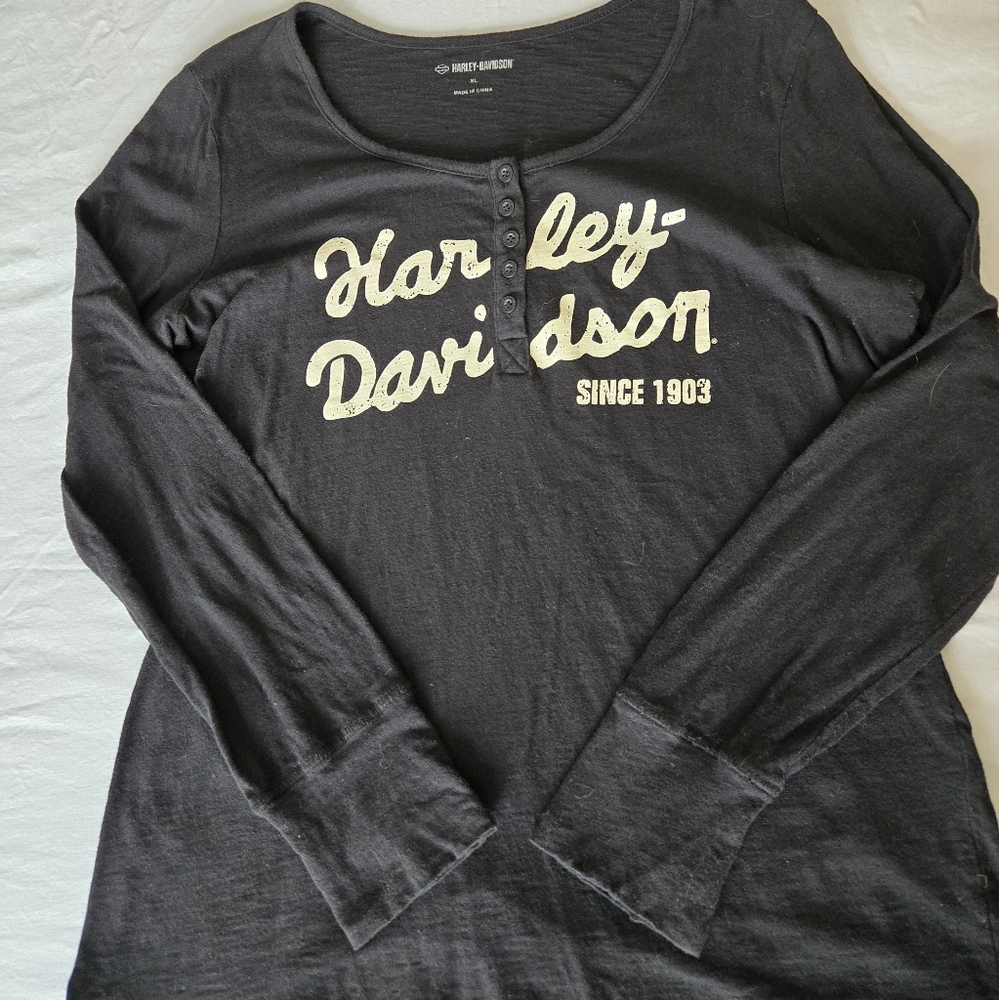 HARLEY DAVIDSON 96242-23VW WOMEN'S XLARGE HENLEY KNIT BLACK
